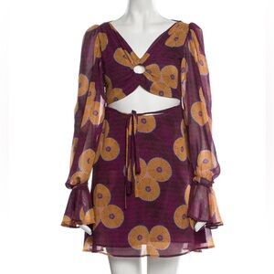 Autumn Adeigbo Amelie Mini Dress, Burgundy Purple Cut Out Long Sleeves, Size: 2